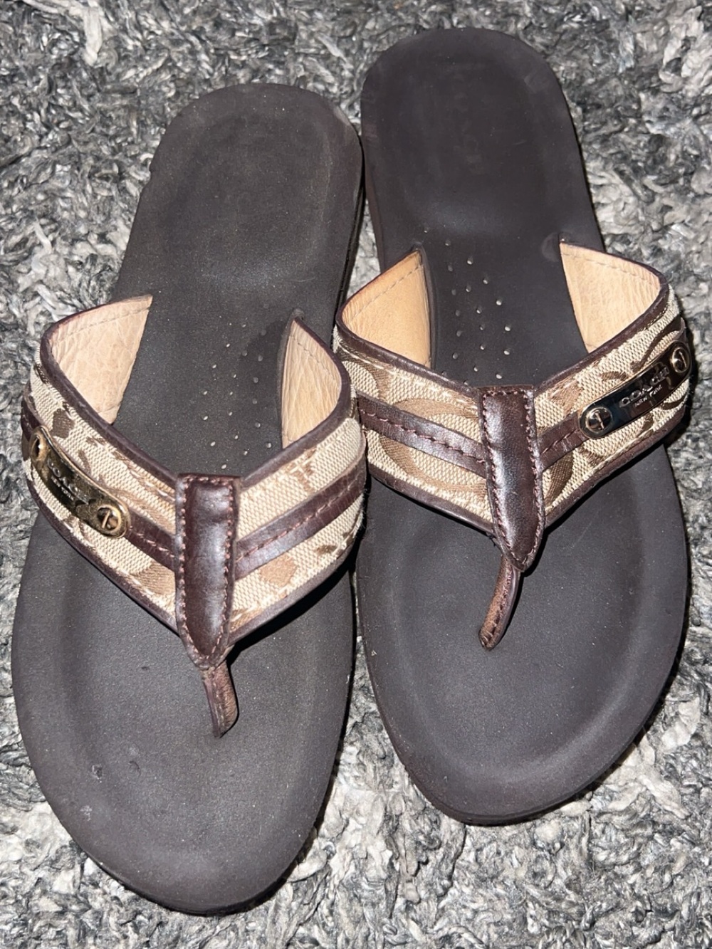Coach Brown Leather Thong Sandals with Dark Footbed
